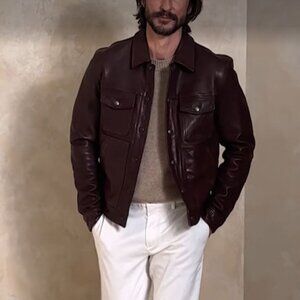 BANANA REPUBLIC - ALTO Leather Trucker Jacket Brown, Sz US Medium (Large - JP)